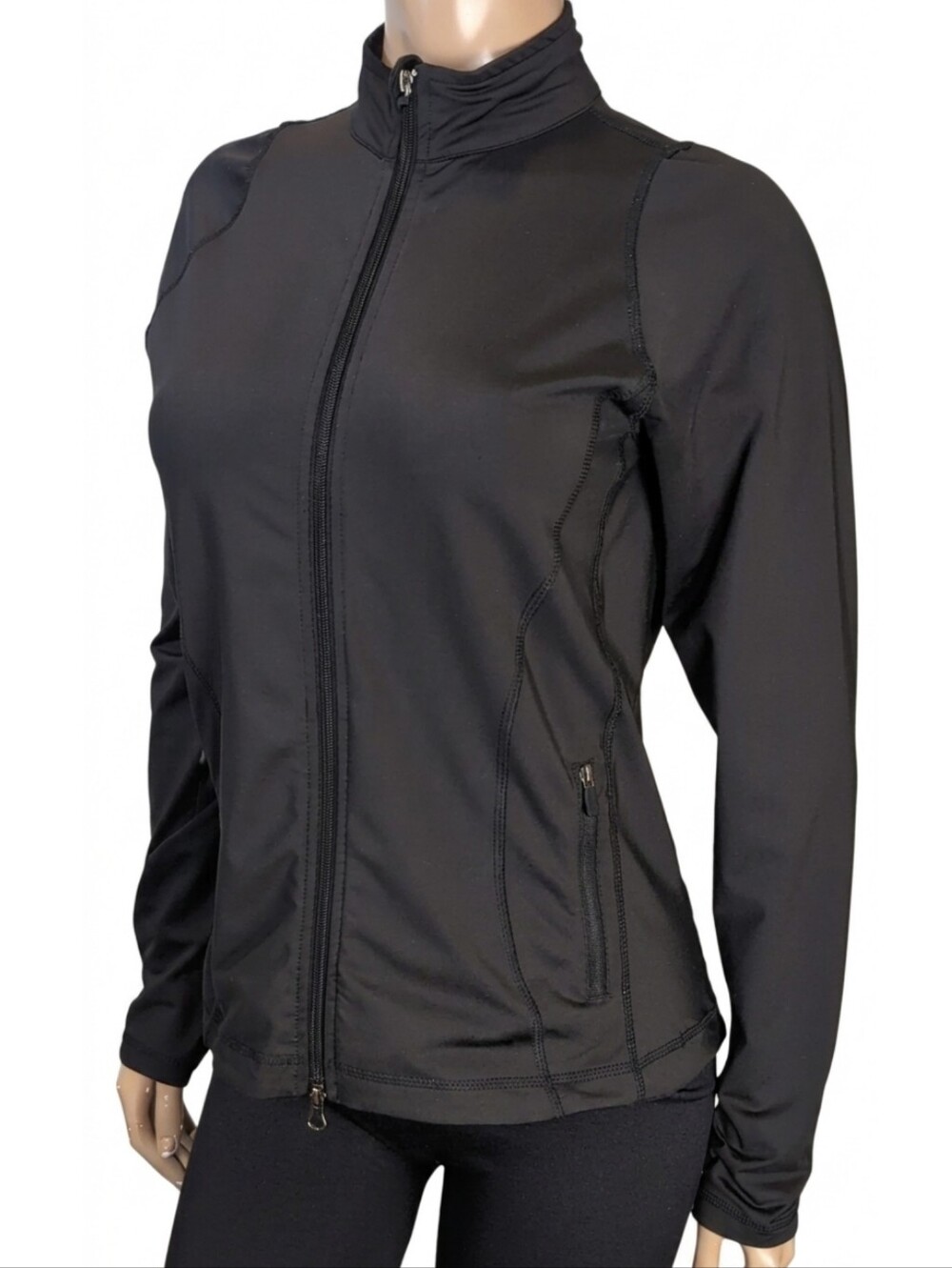 North End Sport Black Full Zip Track Jacket Womens Size Medium Fitted Athletic